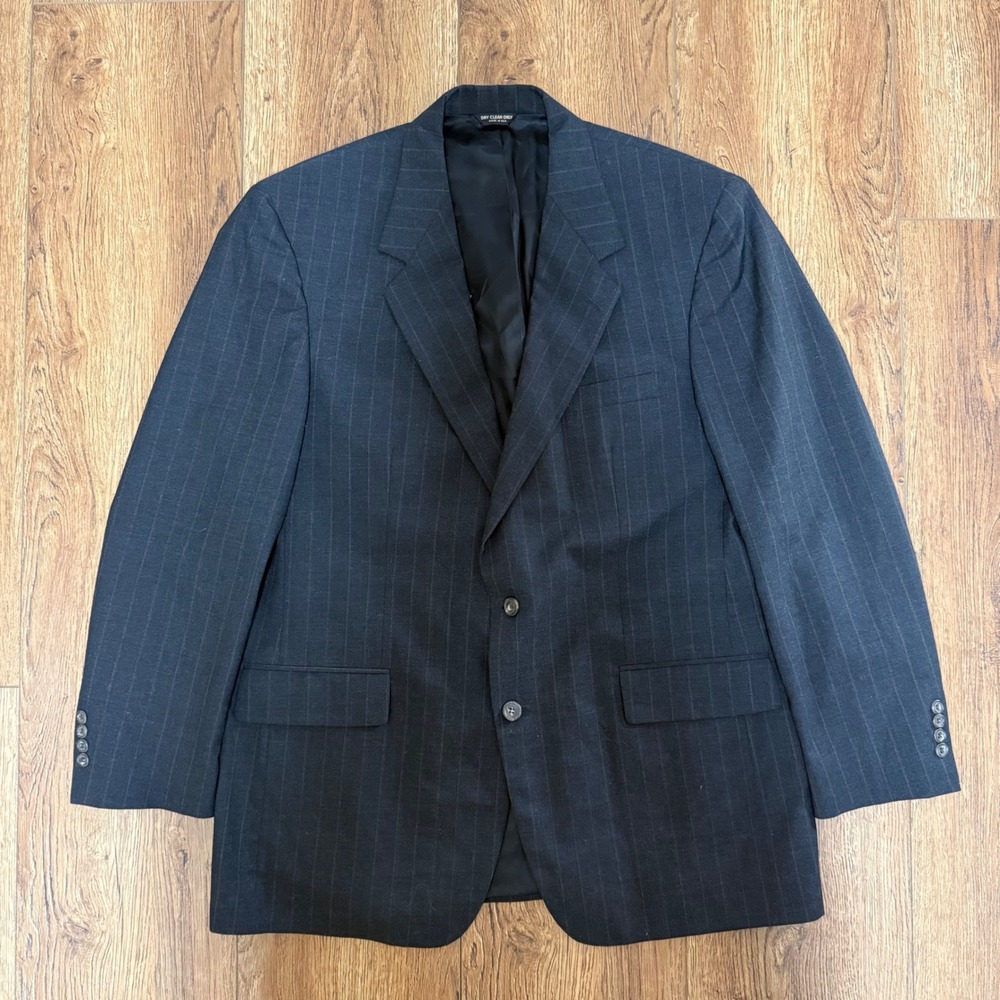 VTG Bill Blass 100% Wool Sport Coat Blazer USA Union Stripes Mens 46R Dark Gray
